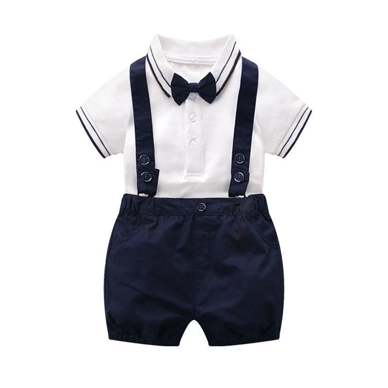 2 Pieces Set Baby Boys Bow Rompers And Solid Color Shorts Wholesale 221214189