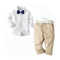 Load image into Gallery viewer, 2 Pieces Set Baby Kid Boys Dressy Bow Shirts And Solid Color Pants Suits Wholesale 221214203
