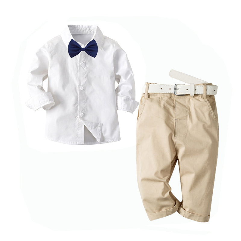 2 Pieces Set Baby Kid Boys Dressy Bow Shirts And Solid Color Pants Suits Wholesale 221214203