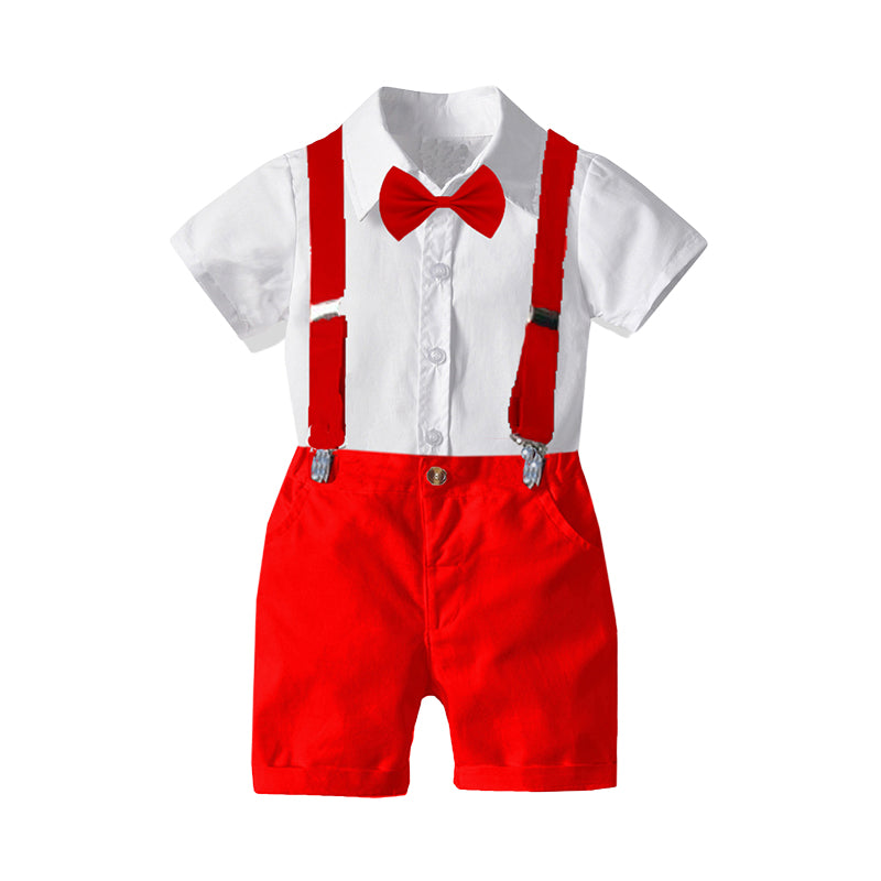 2 Pieces Set Baby Kid Boys Dressy Party Solid Color Bow Shirts And Shorts Suits Wholesale 221214205