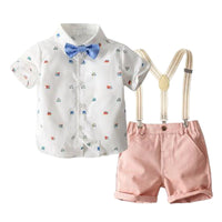 Load image into Gallery viewer, 2 Pieces Set Baby Kid Boys Birthday Party Car Bow Print Shirts And Solid Color Suits Wholesale 221214211
