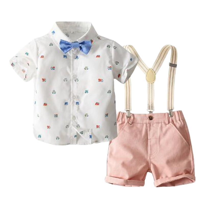 2 Pieces Set Baby Kid Boys Birthday Party Car Bow Print Shirts And Solid Color Suits Wholesale 221214211