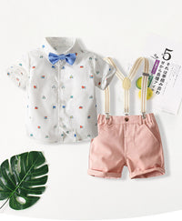 Load image into Gallery viewer, 2 Pieces Set Baby Kid Boys Birthday Party Car Bow Print Shirts And Solid Color Suits Wholesale 221214211
