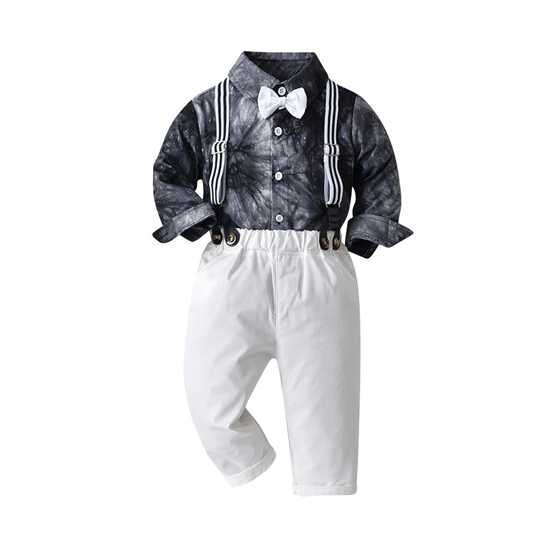2 Pieces Set Baby Kid Boys Tie Dye Bow Shirts And Solid Color Jumpsuits Wholesale 221214215