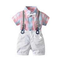 Load image into Gallery viewer, 2 Pieces Set Baby Boys Dressy Birthday Party Color-blocking Checked Bow Rompers And Solid Color Rompers Wholesale 22121423
