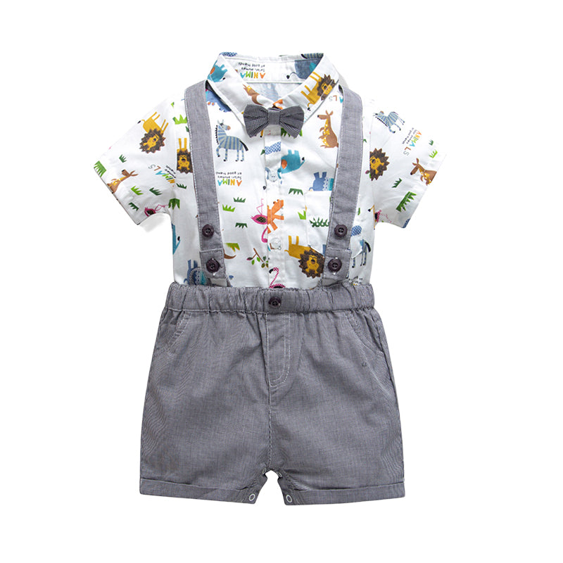 2 Pieces Set Baby Boys Dressy Birthday Party Cartoon Bow Print Rompers And Solid Color Rompers Wholesale 22121422