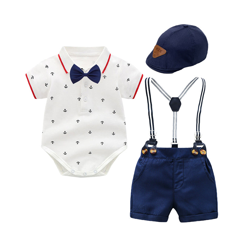 3 Pieces Set Baby Boys Birthday Bow Print Rompers And Letters Hats Wholesale 221214221