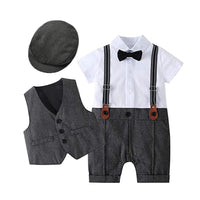 Load image into Gallery viewer, 3 Pieces Set Baby Boys Birthday Party Bow Rompers Solid Color Vests Waistcoats And Hats Wholesale 221214225
