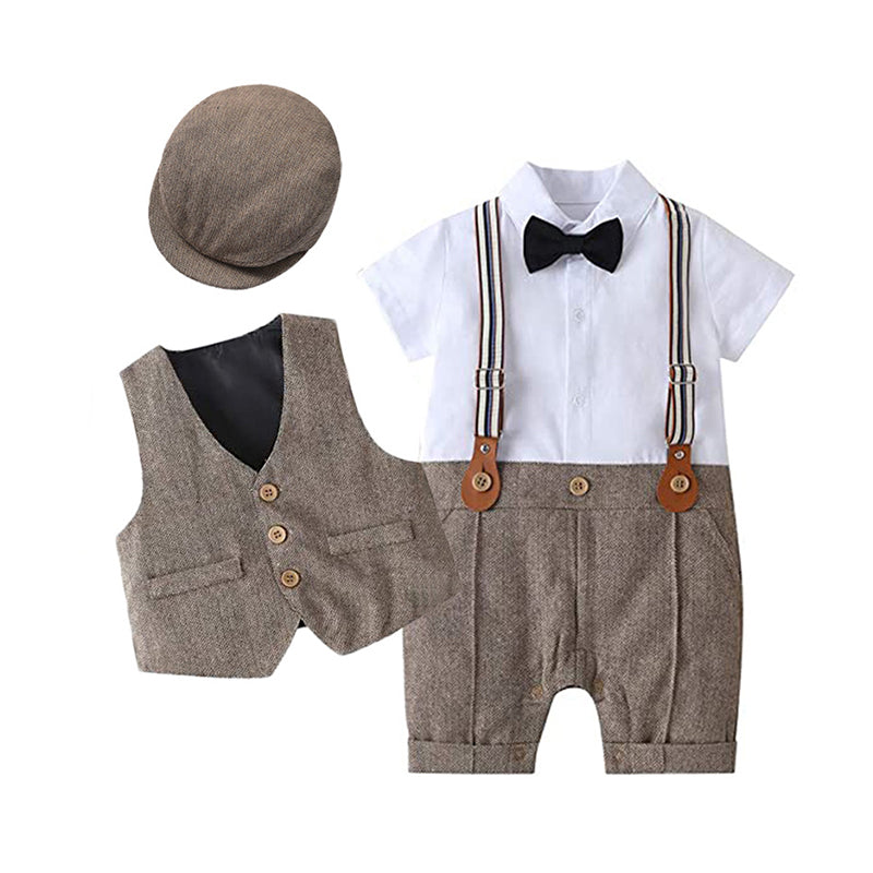 3 Pieces Set Baby Boys Birthday Party Bow Rompers Solid Color Vests Waistcoats And Hats Wholesale 221214225