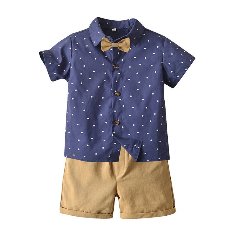 2 Pieces Set Baby Kid Boys Polka dots Bow Shirts And Solid Color Shorts Wholesale 221214226