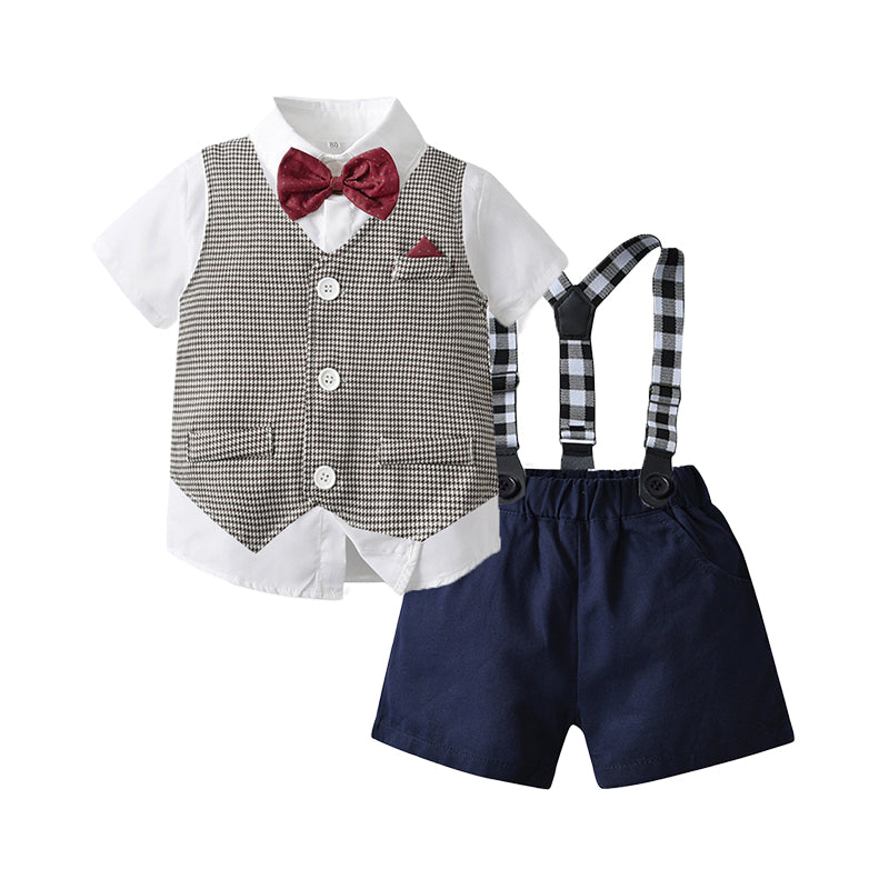 3 Pieces Set Baby Kid Boys Birthday Party Bow Shirts Houndstooth Vests Waistcoats And Solid Color Rompers Wholesale 221214227