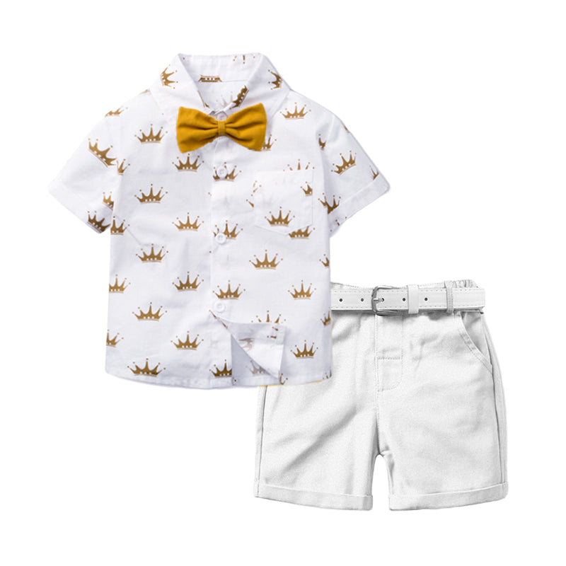 2 Pieces Set Baby Kid Boys Birthday Party Bow Print Tops And Solid Color Shorts Wholesale 221214228