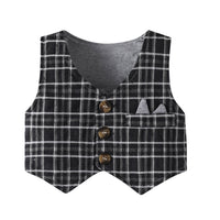 Load image into Gallery viewer, 3 Pieces Set Baby Boys Birthday Party Solid Color Bow Rompers Checked Vests Waistcoats And Pants Wholesale 221214235
