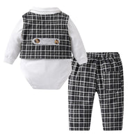 Load image into Gallery viewer, 3 Pieces Set Baby Boys Birthday Party Solid Color Bow Rompers Checked Vests Waistcoats And Pants Wholesale 221214235
