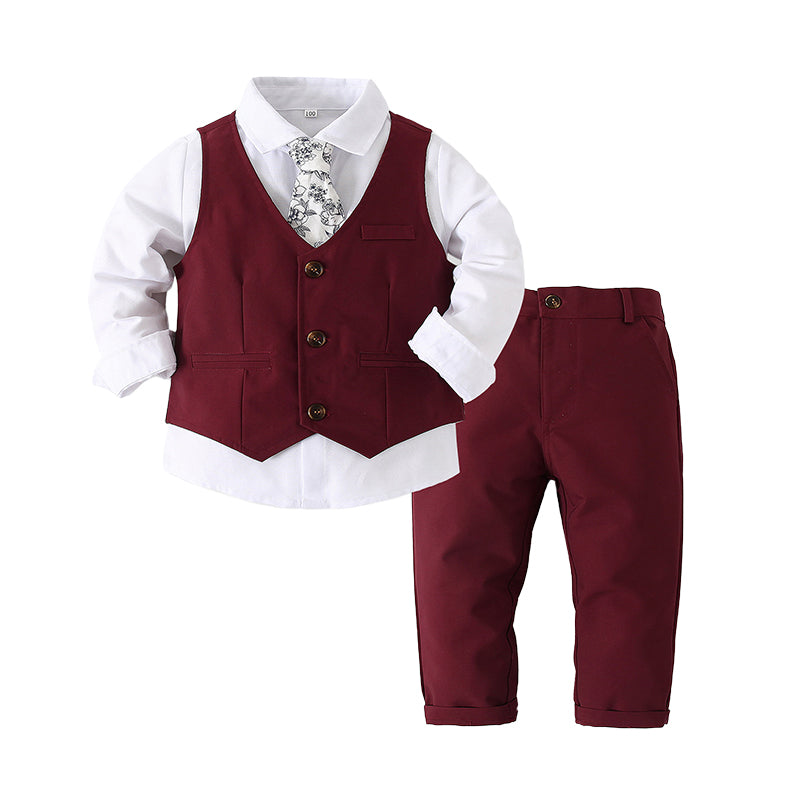 3 Pieces Set Baby Kid Boys Birthday Party Solid Color Bow Shirts Vests Waistcoats And Pants Wholesale 221214236