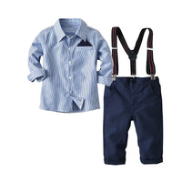 Load image into Gallery viewer, 2 Pieces Set Baby Kid Boys Dressy Birthday Party Striped Shirts And Solid Color Jumpsuits Wholesale 22121425
