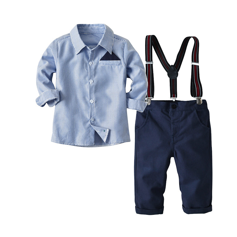 2 Pieces Set Baby Kid Boys Dressy Birthday Party Striped Shirts And Solid Color Jumpsuits Wholesale 22121425