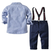 Load image into Gallery viewer, 2 Pieces Set Baby Kid Boys Dressy Birthday Party Striped Shirts And Solid Color Jumpsuits Wholesale 22121425
