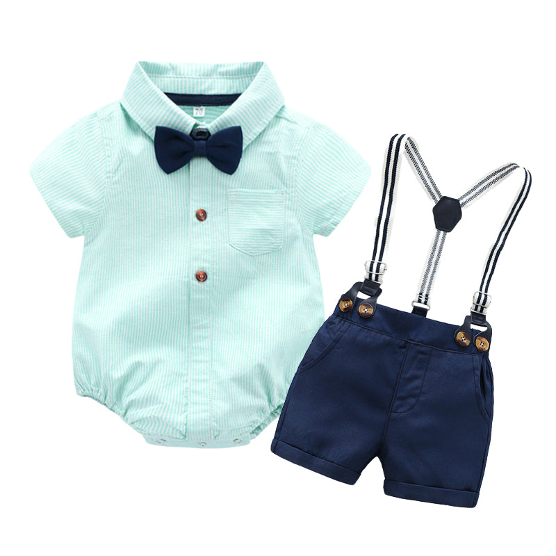 2 Pieces Set Baby Boys Birthday Party Solid Color Bow Rompers And Rompers Wholesale 22121427