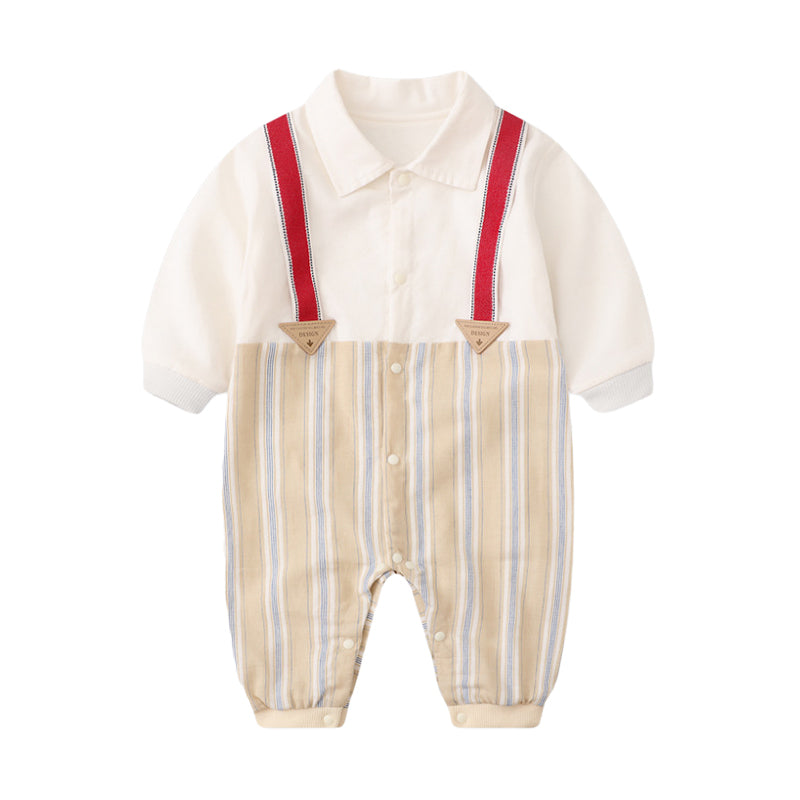 Baby Boys Striped Color-blocking Birthday Jumpsuits Wholesale 221214282