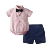 Load image into Gallery viewer, 2 Pieces Set Baby Boys Birthday Striped Bow Rompers And Solid Color Shorts Wholesale 22121431
