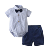 Load image into Gallery viewer, 2 Pieces Set Baby Boys Birthday Striped Bow Rompers And Solid Color Shorts Wholesale 22121431
