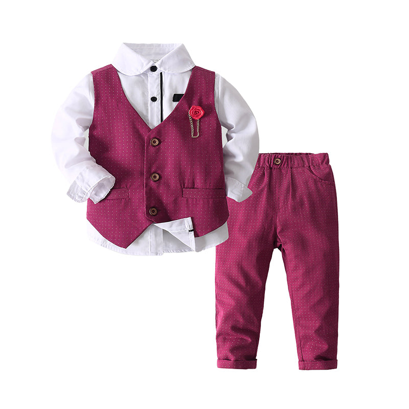 3 Pieces Set Baby Kid Boys Birthday Solid Color Shirts Flower Polka dots Print Vests Waistcoats And Pants Wholesale 22121432