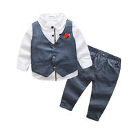 Load image into Gallery viewer, 3 Pieces Set Baby Kid Boys Birthday Solid Color Shirts Flower Polka dots Print Vests Waistcoats And Pants Wholesale 22121432

