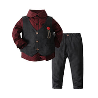 Load image into Gallery viewer, 3 Pieces Set Baby Kid Boys Birthday Solid Color Shirts Flower Polka dots Print Vests Waistcoats And Pants Wholesale 22121432
