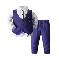 Load image into Gallery viewer, 3 Pieces Set Baby Kid Boys Birthday Solid Color Shirts Flower Polka dots Print Vests Waistcoats And Pants Wholesale 22121432
