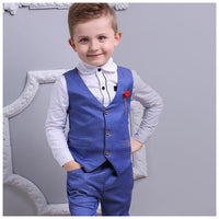 Load image into Gallery viewer, 3 Pieces Set Baby Kid Boys Birthday Solid Color Shirts Flower Polka dots Print Vests Waistcoats And Pants Wholesale 22121432
