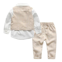 Load image into Gallery viewer, 3 Pieces Set Baby Kid Boys Birthday Solid Color Bow Shirts Checked Vests Waistcoats And Pants Wholesale 22121433
