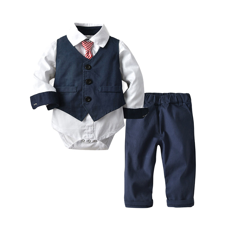 3 Pieces Set Baby Boys Birthday Party Solid Color Vests Waistcoats Bow Rompers And Pants Wholesale 22121435