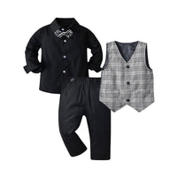 Load image into Gallery viewer, 3 Pieces Set Baby Kid Boys Birthday Party Solid Color Bow Shirts Checked Vests Waistcoats And Pants Wholesale 221214366
