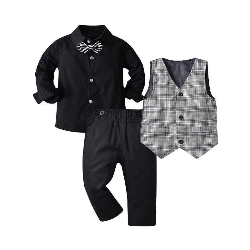 3 Pieces Set Baby Kid Boys Birthday Party Solid Color Bow Shirts Checked Vests Waistcoats And Pants Wholesale 221214366