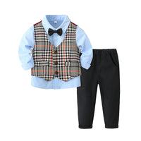 Load image into Gallery viewer, 3 Pieces Set Baby Kid Boys Birthday Party Solid Color Bow Shirts And Checked Vests Waistcoats And Pants Wholesale 221214378
