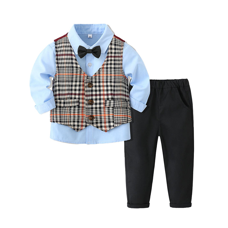 3 Pieces Set Baby Kid Boys Birthday Party Solid Color Bow Shirts And Checked Vests Waistcoats And Pants Wholesale 221214378