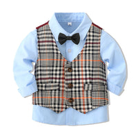 Load image into Gallery viewer, 3 Pieces Set Baby Kid Boys Birthday Party Solid Color Bow Shirts And Checked Vests Waistcoats And Pants Wholesale 221214378
