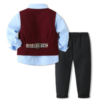 Load image into Gallery viewer, 3 Pieces Set Baby Kid Boys Birthday Party Solid Color Bow Shirts And Checked Vests Waistcoats And Pants Wholesale 221214378
