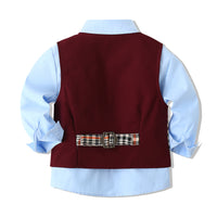 Load image into Gallery viewer, 3 Pieces Set Baby Kid Boys Birthday Party Solid Color Bow Shirts And Checked Vests Waistcoats And Pants Wholesale 221214378
