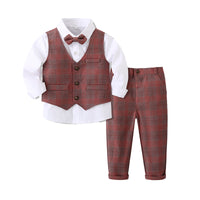 Load image into Gallery viewer, 3 Pieces Set Baby Kid Boys Birthday Party Bow Shirts Checked Vests Waistcoats And Pants Wholesale 221214406
