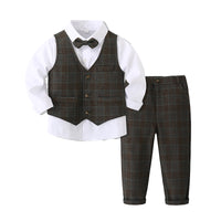 Load image into Gallery viewer, 3 Pieces Set Baby Kid Boys Birthday Party Bow Shirts Checked Vests Waistcoats And Pants Wholesale 221214406
