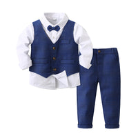 Load image into Gallery viewer, 3 Pieces Set Baby Kid Boys Birthday Party Bow Shirts Checked Vests Waistcoats And Pants Wholesale 221214406
