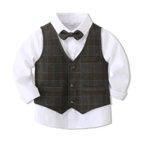 Load image into Gallery viewer, 3 Pieces Set Baby Kid Boys Birthday Party Bow Shirts Checked Vests Waistcoats And Pants Wholesale 221214406
