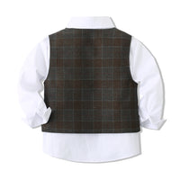 Load image into Gallery viewer, 3 Pieces Set Baby Kid Boys Birthday Party Bow Shirts Checked Vests Waistcoats And Pants Wholesale 221214406
