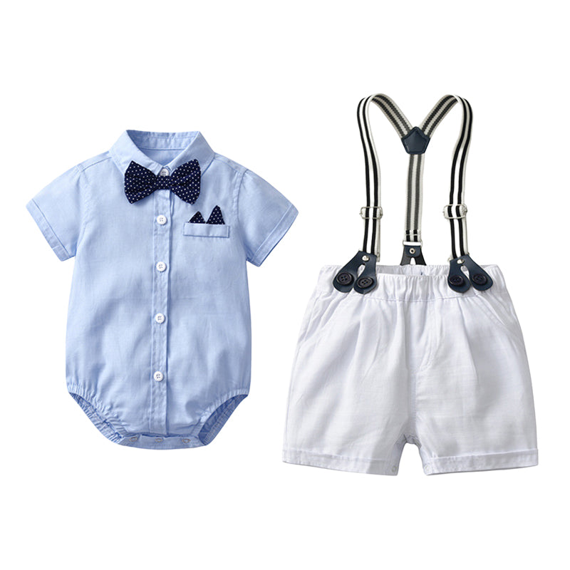 2 Pieces Set Baby Boys Birthday Solid Color Bow Rompers Wholesale 22121441