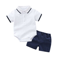 Load image into Gallery viewer, 2 Pieces Set Baby Boys Color-blocking Rompers And Solid Color Shorts Wholesale 22121442
