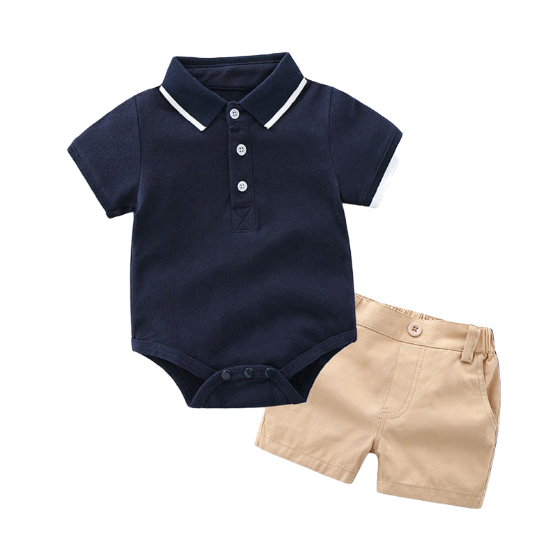 2 Pieces Set Baby Boys Color-blocking Rompers And Solid Color Shorts Wholesale 22121442