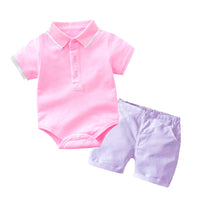 Load image into Gallery viewer, 2 Pieces Set Baby Boys Color-blocking Rompers And Solid Color Shorts Wholesale 22121442
