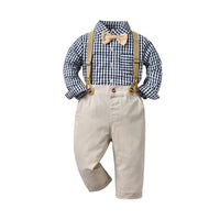 Load image into Gallery viewer, 2 Pieces Set Baby Kid Big Kid Boys Striped Checked Bow Shirts And Pants Wholesale 221214422
